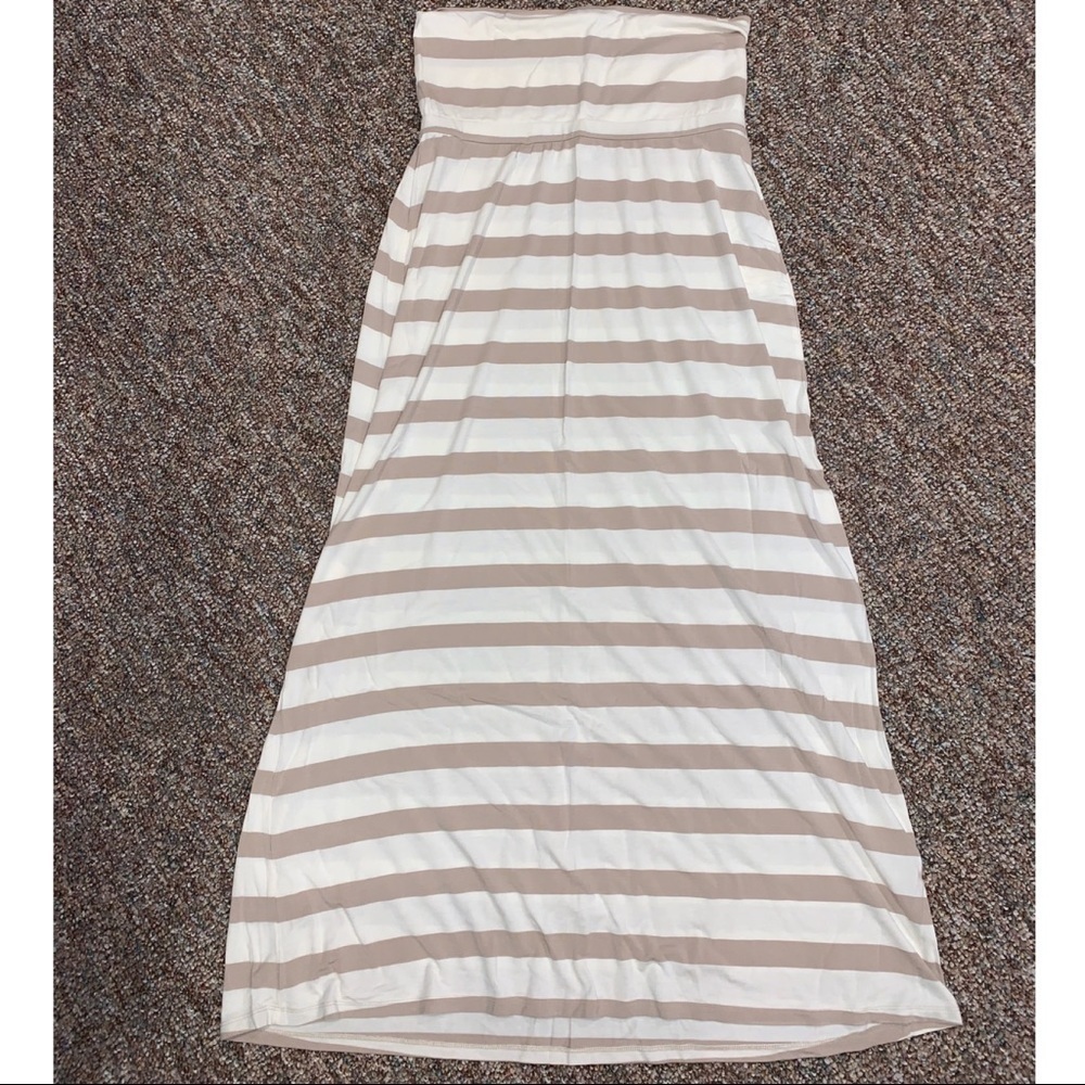 Calvin Klein White and Tan Striped Maxi Skirt